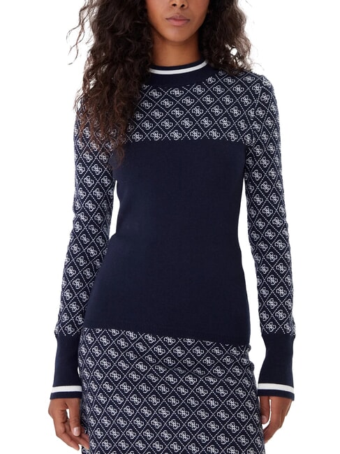 GUESS MOCK NECK AUBREY 4G Suéter ajustado 4g azul y crema - Suéteres de mujer