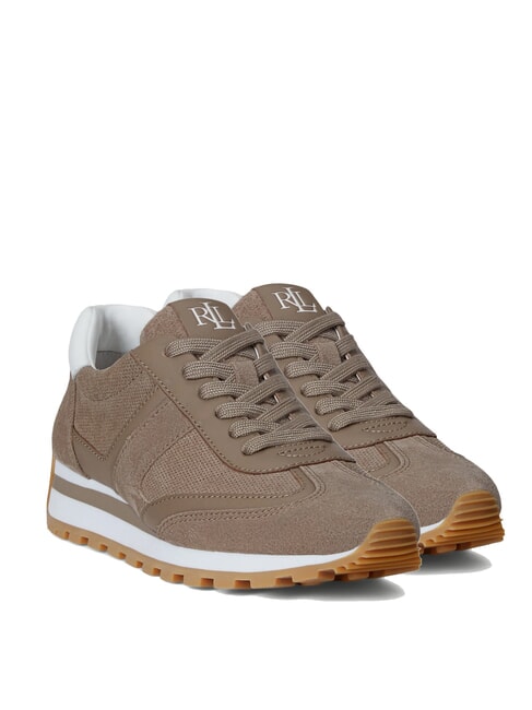 RALPH LAUREN DANI Zapatillas microperforadas en piel serraje marrón topo/marrón topo/blanco - Zapatos Mujer