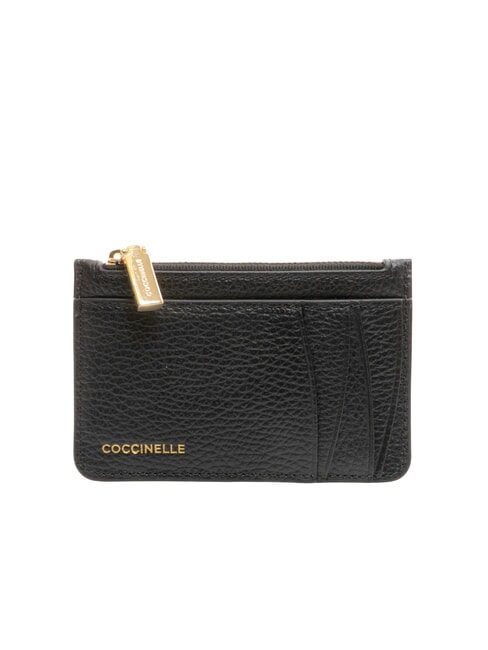 COCCINELLE ROUNDED PRINTED Tarjetero plano de piel con cremallera negro - Carteras Mujer