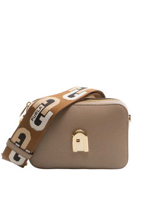 FURLA GARDENIA Bolso porta cámara de piel con estampado keria tonos topo + coñac - Bolsos Mujer