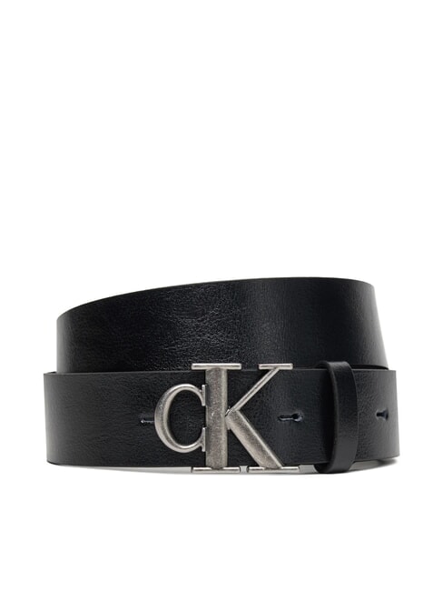 CALVIN KLEIN CK HARDWARE Cinturón de cuero negro/plata antigua - Cinturones