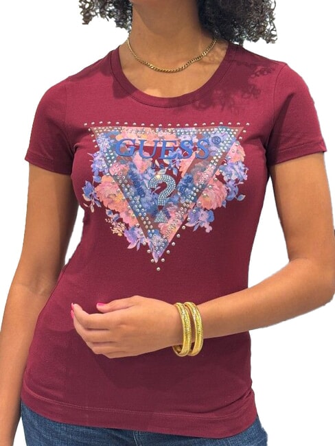 GUESS SS CN PEONY TRIANGLE Camiseta de manga corta con estampado vino - camiseta