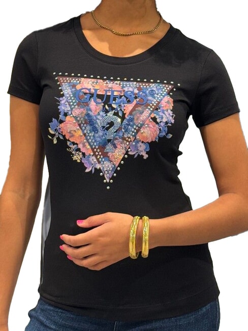 GUESS SS CN PEONY TRIANGLE Camiseta de manga corta con estampado jetbla - camiseta
