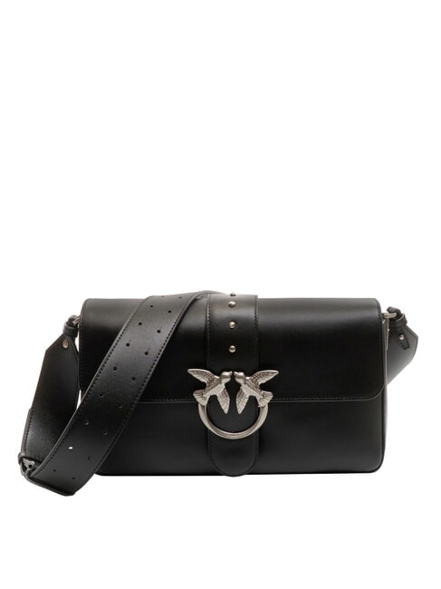PINKO LOVE ONE CLASSIC SLOUCHY Bolso de hombro de piel Limusina negra - plata mate - Bolsos Mujer