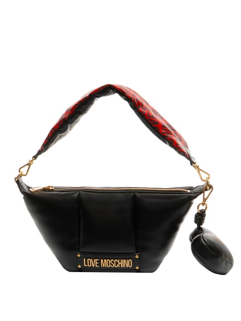 LOVE MOSCHINO PUFFY LOGO Bolso bandolera pequeño con forma de corazón negro/rojo/negro - Bolsos Mujer