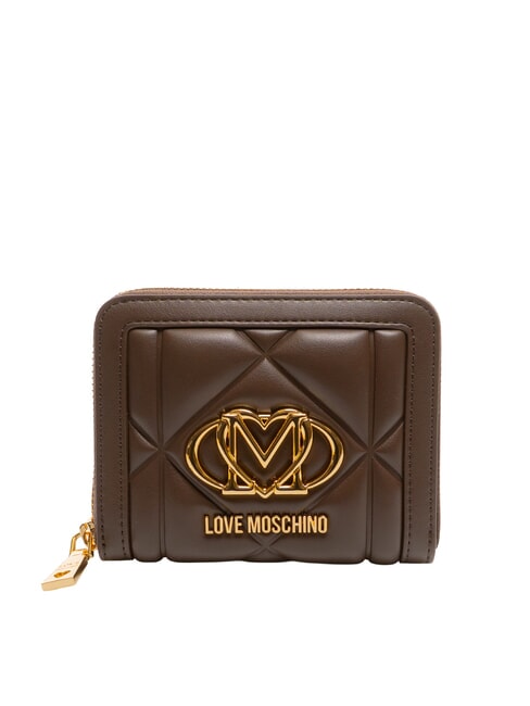 LOVE MOSCHINO EMBOSSED Cartera compacta con cremallera chocolate - Carteras Mujer