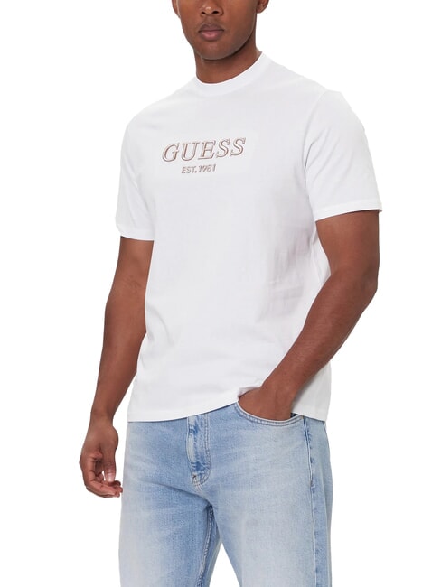 GUESS EMBROIDERY Camiseta de algodón purwhite - camiseta