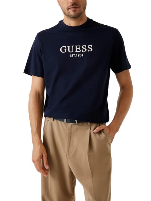 GUESS EMBROIDERY Camiseta de algodón smartblue - camiseta