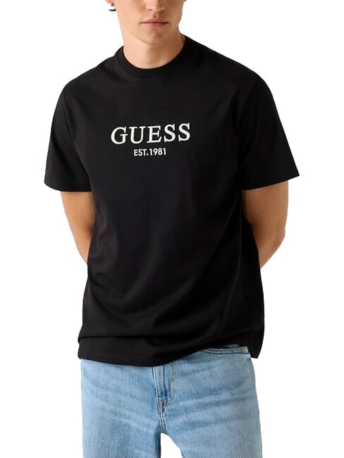 GUESS EMBROIDERY Camiseta de algodón jetbla - camiseta