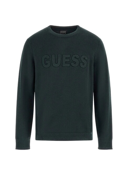 GUESS 3D LOGO Suéter de cuello redondo verde chenilla - Suéteres de los hombres