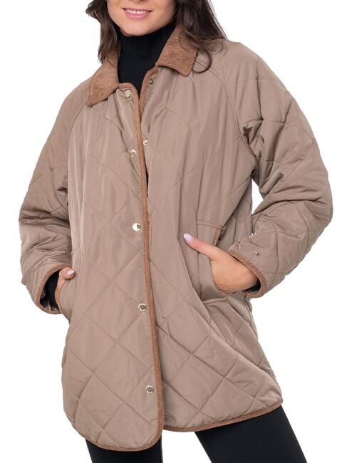 TOMMY HILFIGER TH Chaqueta reversible de largo medio caqui clásico - Chaquetas de mujer