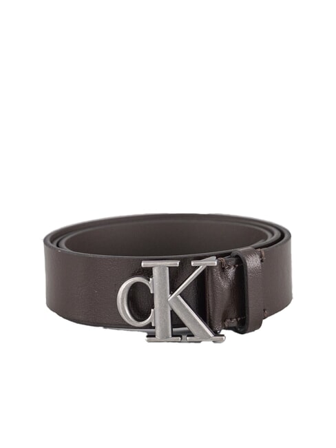 CALVIN KLEIN CK HARDWARE Cinturón de cuero ck marrón oscuro/plata antigua - Cinturones