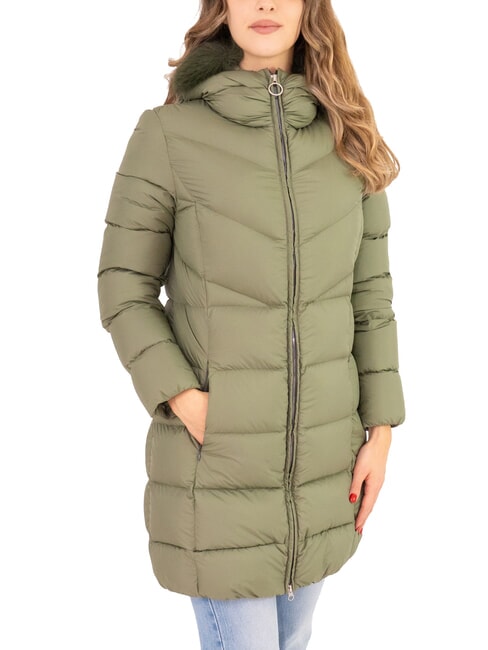 COLMAR CAPTION Chaqueta larga de plumas con capucha para mujer lodo - Chaquetas de plumas de mujer