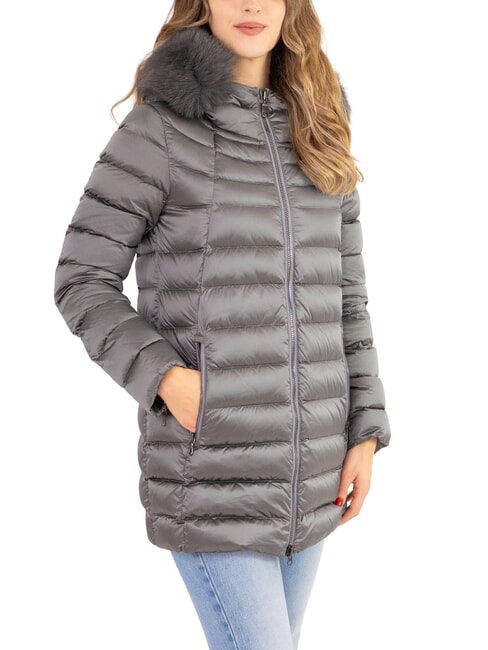 COLMAR DELUXE Chaqueta de plumas para mujer con capucha de piel acero oscuro-acero oscuro - Chaquetas de plumas de mujer