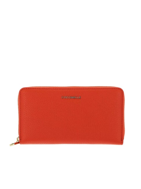 COCCINELLE METALLIC SOFT Cartera de piel texturizada con cremallera gazpacho - Carteras Mujer