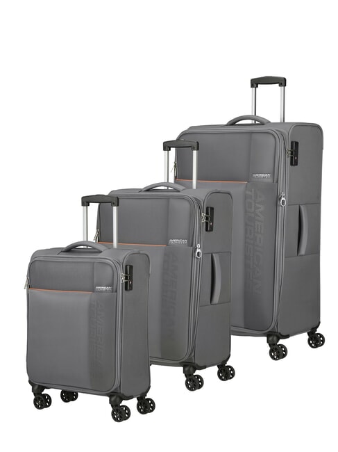 AMERICAN TOURISTER FUN CRUISE Juego de 3 carros: cabina+mediano, grande exp gris/naranja - Set Trolley