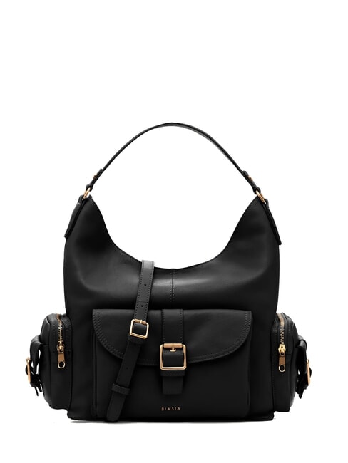 BIASIA FACTOR Bolso de hombro cargo de cuero negro - Bolsos Mujer