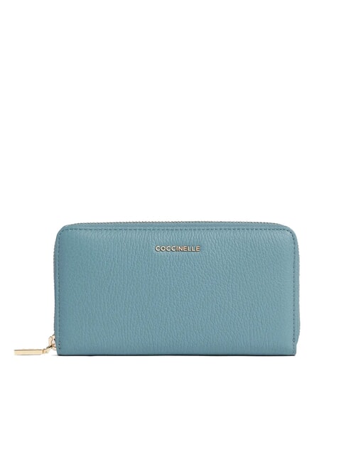 COCCINELLE METALLIC SOFT Cartera de piel texturizada con cremallera azul ártico - Carteras Mujer