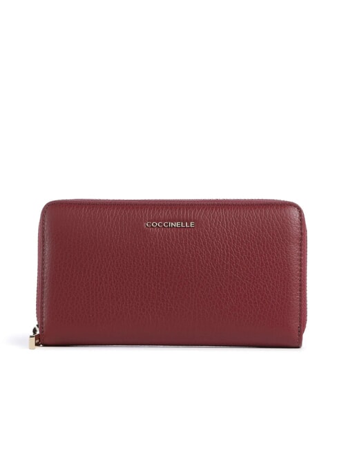 COCCINELLE METALLIC SOFT Cartera de piel texturizada con cremallera grosella - Carteras Mujer