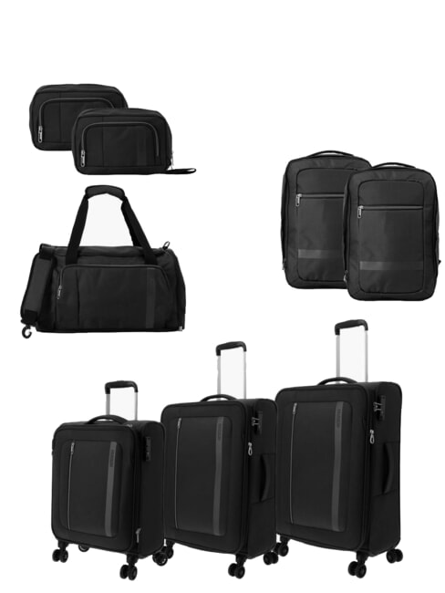 AMERICAN TOURISTER BLAZING RIDE Juego de 3 maletas con ruedas + bolsa de viaje + 2 mochilas + 2 neceseres negro / gris - Set Trolley