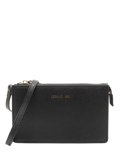 CERRUTI CERRUTIS Bolso de mano tipo clutch con correa para el hombro, de piel negro - Bolsos Mujer