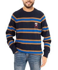 TOMMY HILFIGER TH Suéter de algodón de cuello redondo con bordado del logo. - Suéteres de los hombres