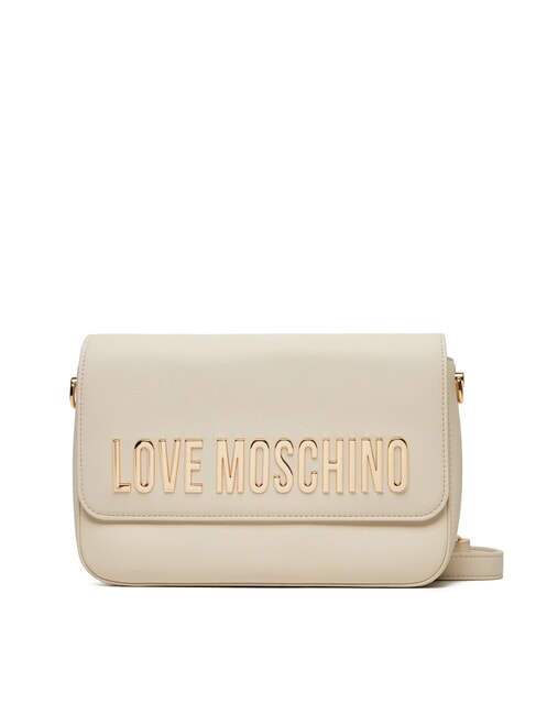 LOVE MOSCHINO LAMINATED BOLD LOVE Bolso de hombro con solapa Marfil - Bolsos Mujer