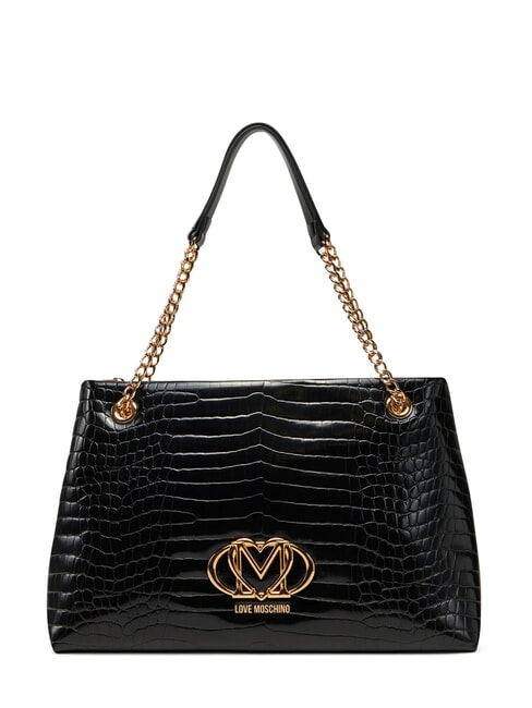 LOVE MOSCHINO SHINY CROCO Bolso bandolera de compras azafrán negro - Bolsos Mujer
