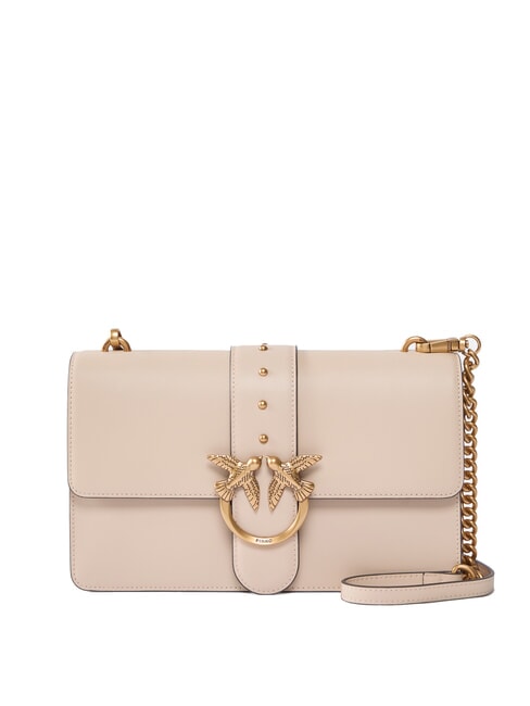 PINKO LOVE ONE CLASSIC Bolso bandolera de piel con solapa beige-gris ahumado-oro antiguo - Bolsos Mujer