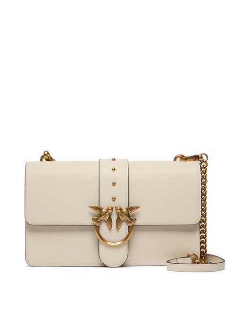 PINKO LOVE ONE CLASSIC Bolso bandolera de piel con solapa blanco seda-oro antiguo - Bolsos Mujer