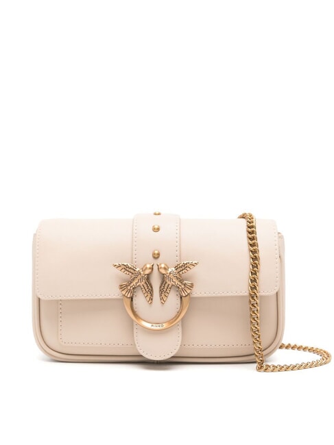 PINKO LOVE ONE POCKET Bolso bandolera de piel beige-gris ahumado-oro antiguo - Bolsos Mujer