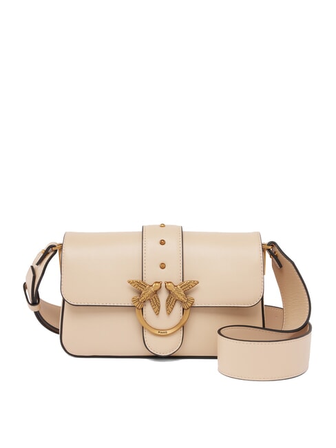 PINKO LOVE ONE SLOUCHY Mini bolso de hombro de piel beige-gris ahumado-oro antiguo - Bolsos Mujer