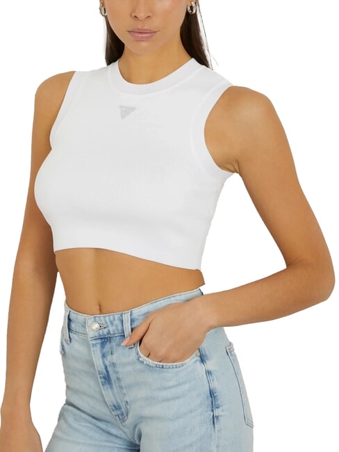 GUESS ALEXIA Rat&oacute;n corto de punto con logotipo de pedrer&iacute;a purwhite - camiseta