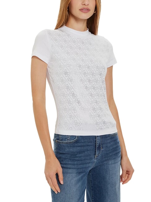 GUESS MOCK NECK ALL OVER 4G Camiseta slim fit con pedrería purwhite - camiseta