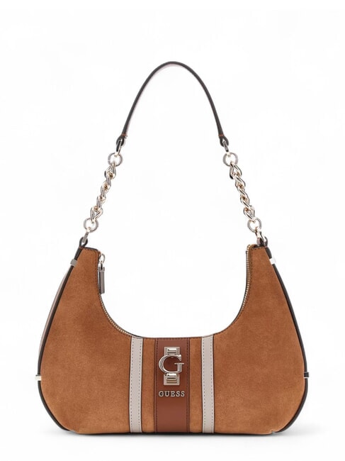 GUESS ERENIA Bolso de hombro de ante COGNAC MULTI - Bolsos Mujer