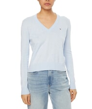 TOMMY HILFIGER TH JEANS Su&eacute;ter de algod&oacute;n con cuello en V para mujer dulce azul - Su&eacute;teres de mujer - 1