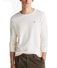 TOMMY HILFIGER TH Su&eacute;ter de cuello redondo con micrologotipo p&eacute;talo de marfil - Su&eacute;teres de los hombres - 1