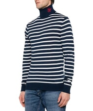 TOMMY HILFIGER TH Su&eacute;ter de cuello alto de mezcla de algod&oacute;n Raya bretona blanca azul marino noche oscura - Su&eacute;teres de los hombres - 1