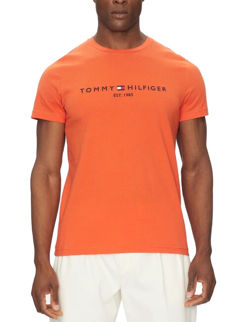 TOMMY HILFIGER TH Camiseta de manga corta con estampado de logotipo naranja brillante - camiseta