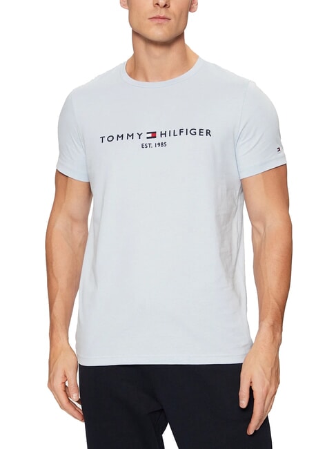 TOMMY HILFIGER TH Camiseta de manga corta con estampado de logotipo azul ventoso - camiseta