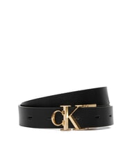 CALVIN KLEIN CK HARDWARE Cintur&oacute;n de cuero reversible negro / oro claro antiguo - Cinturones - 1