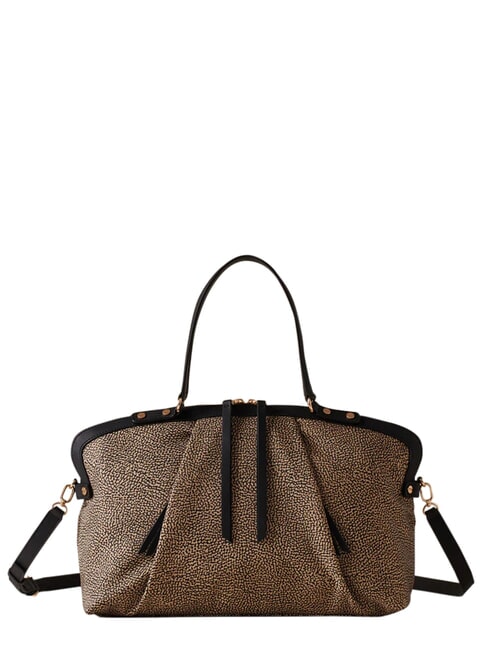 BORBONESE FRAME Bolso tipo ba&uacute;l con correa para el hombro. OP / NATURAL / NEGRO - Bolsos Mujer