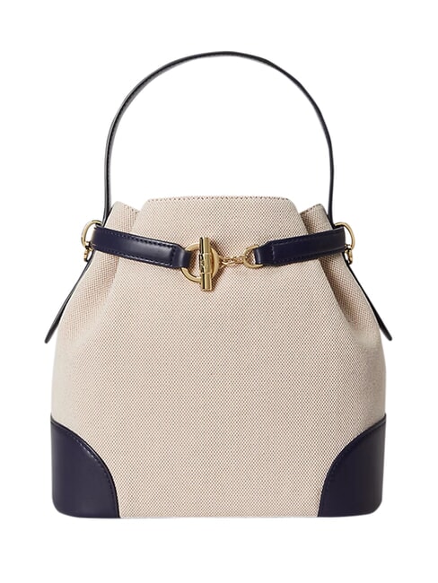 RALPH LAUREN BLAIKE Bolso de mano con correa para el hombro, tipo cubo. natural/lona/azul marino - Bolsos Mujer