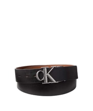 CALVIN KLEIN CK HARDWARE Cintur&oacute;n de cuero reversible negro/co&ntilde;ac ck/plata antigua - Cinturones - 1