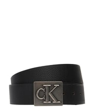CALVIN KLEIN SSNL MONO Cintur&oacute;n de cuero negro/plata antigua - Cinturones - 1