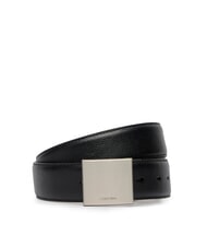 CALVIN KLEIN DRESS PLAQUE Cintur&oacute;n de cuero negro / n&iacute;quel cepillado - Cinturones - 1