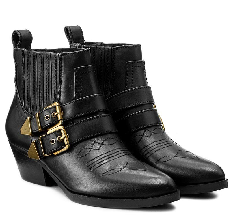 Guess Botines Texan Violla, En Cuero Negro - ¡Compra A Precios De Outlet!