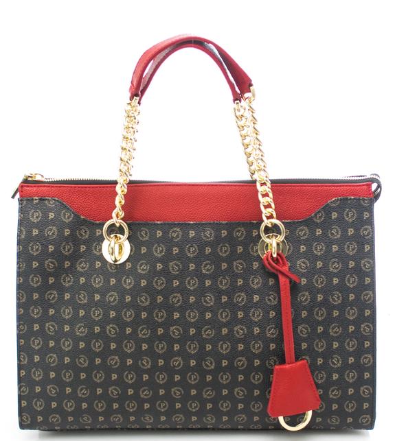 POLLINI Heritage Classic Bolso shopper de mano, con bandolera laca negra - Bolsos Mujer