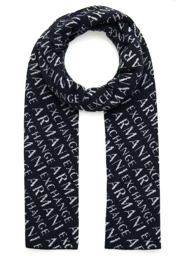 Armani Exchange Bufanda Con Logo Por Todas Partes Marino Marino - ¡Compra A De Outlet!