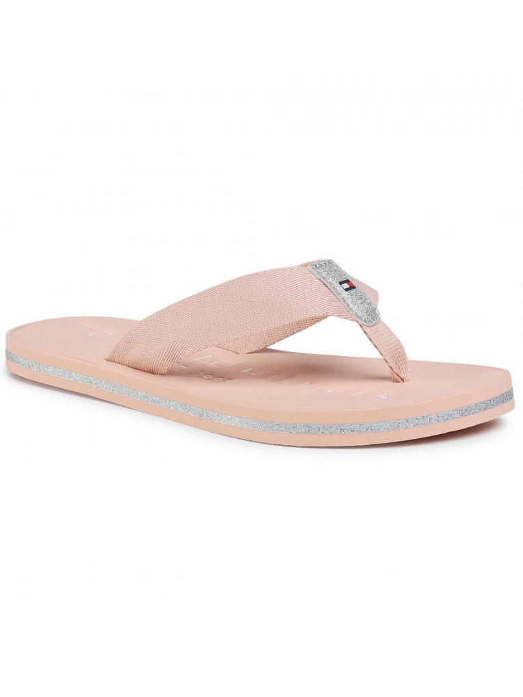 Tommy Hilfiger Chanclas Glitter Flat Beach Mujer Cameo / Negro - ¡Compra A Precios